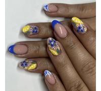 24Pcs Almond Fake Nails Glossy Press-On French Tips Acrylic Artificial Nails For Women Design False Nail