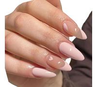 24Pcs Almond Fake Nails Press on Artificial False Glues on Heart Designs French Tips Stick on