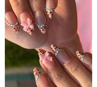 24pcs Almond Fake Nails Press On Nails Artificial False Adhesives On Bowknot Designs French Tips Press Nail Coffin Almond French Nail