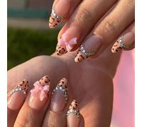 24Pcs Almond Fake Nails Press On Nails Artificial False Glues On Bowknot Designs French Tips Acrylic Glues Nail For Women Clear