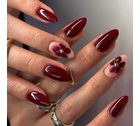 24Pcs Almond Fake Nails Press On Nails Artificial False Glues On Flower Designs French Tips Stick Fake Nail