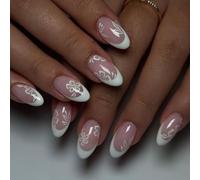 24Pcs Almond Fake Nails Press On Nails Artificial Nails False Nails Glues On Nails Flower Designs French Nails Tips