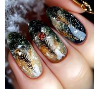 24Pcs Almond Fake Nails Press On Nails Artificial Nails False Nails Glues On Nails Woods Designs French Nails Tips