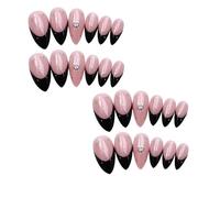 24Pcs Almond False Nails - Black Edge Press on with 3D star - Fake Nails with Glue - Acrylic Full Cover Artificial Fake for Women and Girls