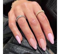 24pcs Almond False Nails - Press on Nails Medium Length - Elegant Pink Stiletto Nail Tips in 12 Sizes - Fake Nails with Glue - Full Cover Glossy Acrylic nails with Nail File & Sticky Tabs