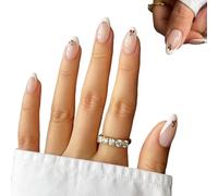 24PCS Almond False Nails With Cherry Patterns,Press On Nails Short,French Tip False Na-Ils,Stick On Nai-Ls In 12 Sizes,Full Cover Acrylic N-Ail With N-Ail File & Sticky Tabs,Easy Application