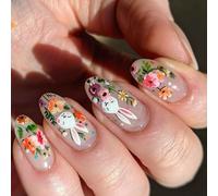 24pcs Almond False Nails With Flower Pattern Glossy Finish Stick On Nails Manicure For Fashionable Women And Teens Stick On Nail