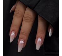 24PCS Almond French False Nails - Medium Almond Press on Nails Glossy Nude Pink Fake Nails Design,Acrylic Full Cover Stick on Nail for Women Manicure,Removable Glue on Nail for Girls