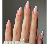 24pcs Almond Nails French Tip - False Nails with Glue - Nude Press on nails French tip - Medium Length Fake nails - Strong Stick on Nails for Women - Full Cover Nail Tips and Glue