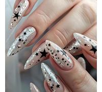 24pcs Almond Press On Nail Star Design French Fake Nails Acrylic Fake Nails False Nails Glue On Nails For Women