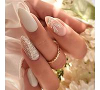 24PCS Almond Press on Nails Acrylic False Manicure Accesories Stick on for Various Occasion Party Ready Nails