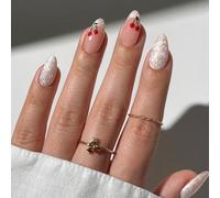 24Pcs Almond Press On Nails Cherries French Fake Acrylic False Artificial Glues For Women Acrylic Glues Nail For Women Clear