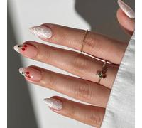 24Pcs Almond Press On Nails Cherries French Fake Acrylic False Artificial Glues On For Women Design False Nail