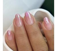 24Pcs Almond Press On Nails Glossy Design French Fake Acrylic False Artificial Glues On Women Full Cover Fake Nail