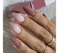 24Pcs Almond Press On Nails Gradients French Fake Acrylic False Artificial Glues On For Women Stick On Fake Nail