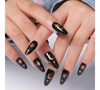 24Pcs Almond Press On Nails Star Designs French Fake Nails Acrylic False Nails Artificial Nails Glues On Nails For Women