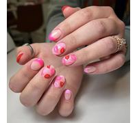 24Pcs Almond Press On Nails Valentine French Fake Nails Acrylic False Nails Artificial Nails Glues On Nails Womens Girl