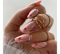 24Pcs Almond Press On Nails Valentine French Fake Nails Acrylic False Nails Artificial Nails Glues On Nails Womens Girl
