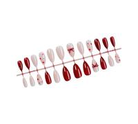 24Pcs Almond Press On Nails Valentine French Fake Nails Acrylic False Nails Artificial Nails Glues On Nails For Womens
