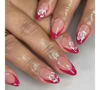 24pcs Almond Press On Nails With Flower False Full Covers Stick On Artificial For Various Occasion Easy Remove Nail