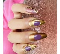 24pcs Almond Shape Press On Nails Full Covers Stick On With Patterns Manicure Accesories For Women Fashionable Artificial Nail