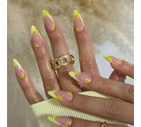 24PCS Almond-Shaped Press-On Nails with Floral Design & Clear Tips, Short False Nails Kit for Women - Summer Rhinestone Accents Casual Special Occasions Modern Refined Look Multiple Sizes Comfortable