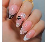 24pcs Almond Stick On Nails Press On Nails With Flower Designs French False Nails Winter Nails Accesories For Women