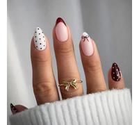 24PCS Almond & Stiletto Press On Nails Set With Polka Dot, French Manicure & Bow Accent Designs - Festive Artificial False Nail Tips For Parties, Special Events, Daily Wear & Manicure Enthusiasts