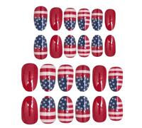 24pcs American Independence Day Press On Nail - American Flag Shape Short Round, Top Coat | Fashionable Patriotic Art False Tip, Star Spangled Banner Manicure Set For July Fourth Party