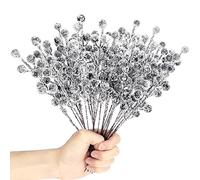 24Pcs Artificial Berry Picks Snow Sprays Christmas Frosted Holly Berry Stems Twigs Winter Branches for Halloween Xmas Tree Fillers Decor Holiday Arrangement Wreath Garland Crafts Ornaments (Black)