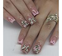 24pcs Artificial Nail Bow Decorative Fake Short Square Press Manicure Refined Look Fake Claws