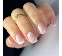 24pcs Artificial Nails Elegant French Styles Glossy Short Press On Nails Full Covers False For Parties Weddings Stick On