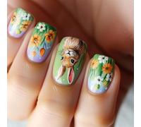 24pcs Artificial Nails Featuring Easter Theme With Floral Pattern Press On Full Covers False For Holiday Spring Floral Nail