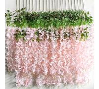 24Pcs Artificial Wisteria Flowers 43 inch/Piece White Dense Artificial Fake Wisteria Vine Ratta Hanging Garland Silk Flowers String Home Party Wedding Decor (Pink-Dense)