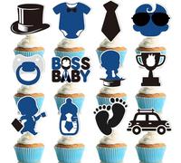 24pcs Baby Boy Cake Topper Baby Shower Cake Decorations Boss Party Decorations Boys Gender Reveal Party Decorations Birthday Party Supplies