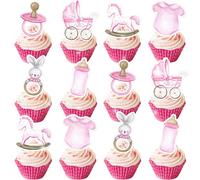 24PCS Baby Shower Girl Cupcake Toppers Baby Girl Cupcake Picks Oh Baby It's a Girl Cake Decorations for Baby Shower Girls Birthday Party Supplies Pink