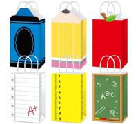 24Pcs Back to School Gift Bags First Day of School Paper Treat Bags with Handle Pencil Crayon Apple Notebook Candy Goodie Bag for Student Teacher Appreciation Gifts Classroom Party Favors Supplies