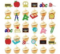 24Pcs Back to School Party Cake Decorations, Preschool Graduation Cupcake Toppers Supplies, Cute Glitter Paper Decor Supplies Welcome Back to School Decor Suitable for Students