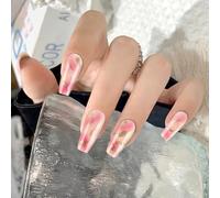 24Pcs Ballerinas Coffin Fake Nails Press On Artificial False Glues Designs French Tips Stick Fake Nail
