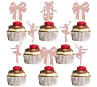 24Pcs Ballet Girls Cupcake Topper Ballerina Birthday Party Cake Decoration Ballerina Baby Shower Decoration Ballet Bow Birthday Party Supplies Rose Gold Glitter