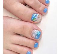 24pcs Beach Press on Toenails Glossy False Toenails Stick on Nails Acrylic Toe Nails Full Covers Artificial Toenails