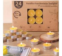 24PCS Beeswax Tealight Candles, Pure Beeswax Tea Lights Candle, Natural Organic Tealights Candles Unscented Smokeless Clean Burning with 4 Hour Burn Time