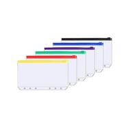 24pcs Binder Pockets A6 6-Hole Zipper Waterproof PVC Cash Budget Envelopes Loose Leaf Bag for Office, Travel(Color 2)