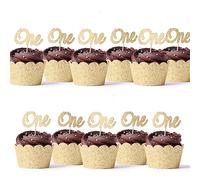 24pcs Birthday Cupcake Toppers, First Birthday Cake Toppers, Gold Glitter Cake Decorating Toppers, One Cupcake Topper Decorations, Birthday Cake Gold Toppers (Gold Cursive One)