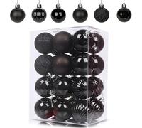 24Pcs Black Baubles for Christmas Tree Decorations,60mm/2.36" Large Xmas Bauble Hanging Ball,Christma Balls Ornaments with String,Shatterproof Black Christmas Baubles for Xmas Tree Holiday Party Decor