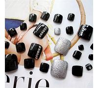 24Pcs Black False Toe Nails Artificial Toe Nail Tips Fake Toe Nails for Nail Art Easy to Cut File & Apply with Glue & Beginners