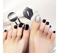 24Pcs Black False Toe Nails Artificial Toe Nail Tips Fake Toe Nails for Nail Art Easy to Cut File & Apply with Nail Glue