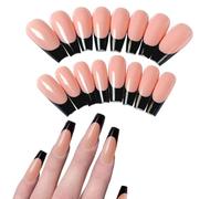 24PCS Black French Press On Nails, Long Square French Tip Gel Coffin Artificial Nails Glossy Shiny Black Stick On Full Cover Fake for Women Girls Beginners
