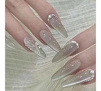 24pcs Black Ombre False Nails Medium Length Almond Press on Nails Gothic Fake Nails French Tip Stick on Nails Removable Glue on Nails Acrylic Nail Tips Halloween Women Punk Nail Art Accessories