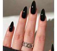 24PCS Black Press On Nails Almond - Long False Nails with Salon-Quality Gloss, Strong Adhesion & Secure Fit, Instant DIY Manicure, Reusable Nail Set for Women
